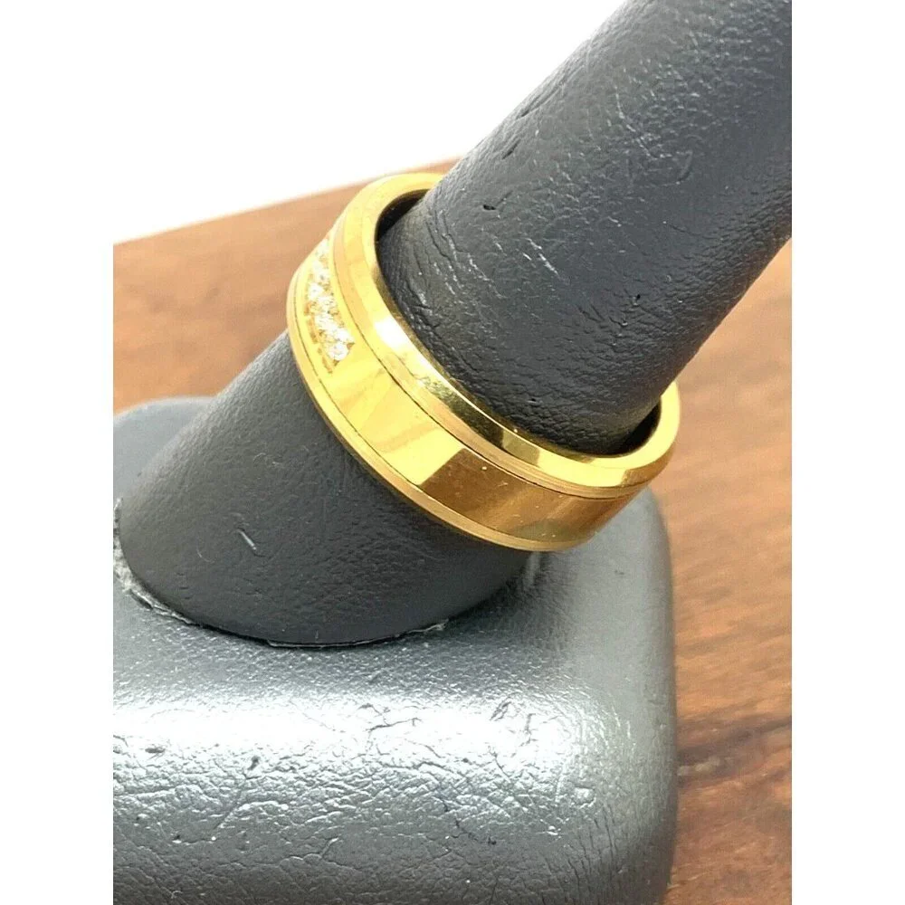 Men's Wedding Band Gold Tone Tungsten Cubic Zirconia 8mm Ring Size 10